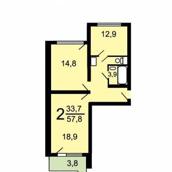 Продается 2-х комнатная квартира, 58,1 м²