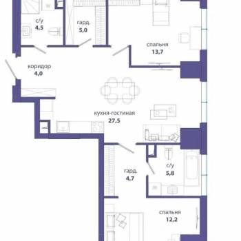 Продается 2-х комнатная квартира, 78 м²