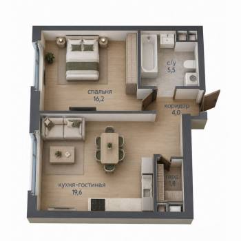 Продается 1-комнатная квартира, 47,3 м²