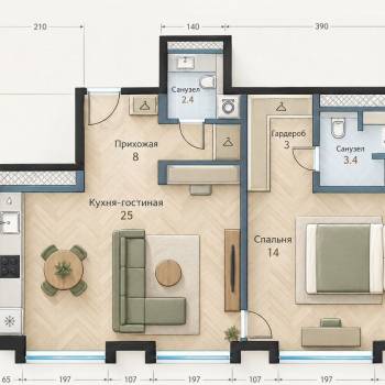 Продается 1-комнатная квартира, 56,4 м²