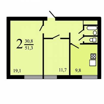 Продается 2-х комнатная квартира, 50,3 м²
