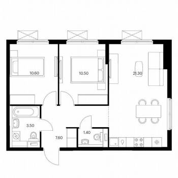 Сдается 2-х комнатная квартира, 55 м²