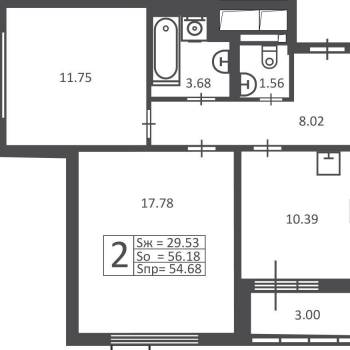 Продается 2-х комнатная квартира, 56,2 м²