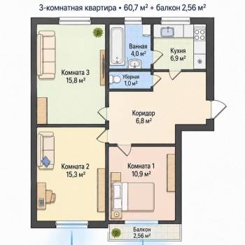 Сдается Многокомнатная квартира, 64 м²