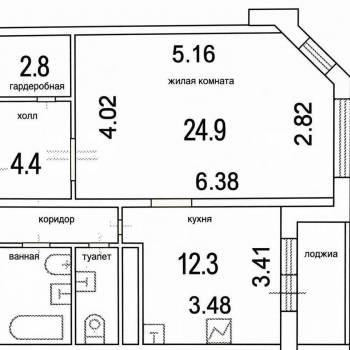 Продается 1-комнатная квартира, 54,1 м²