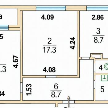 Продается 2-х комнатная квартира, 52,6 м²