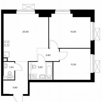 Сдается 2-х комнатная квартира, 60 м²