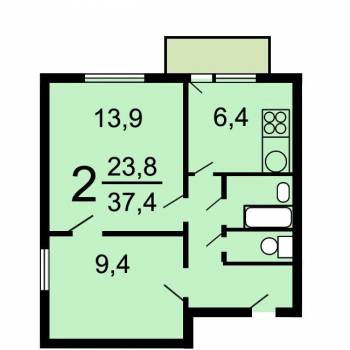 Сдается 2-х комнатная квартира, 38 м²