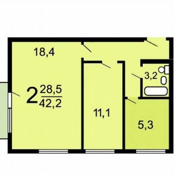 Продается 2-х комнатная квартира, 42,2 м²
