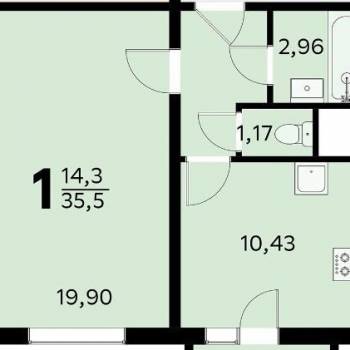 Продается 1-комнатная квартира, 38,4 м²