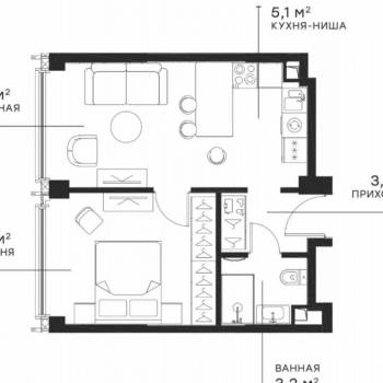 Сдается 1-комнатная квартира, 38 м²