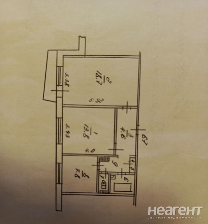 Продается 2-х комнатная квартира, 53 м²