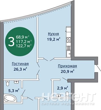 Продается 3-х комнатная квартира, 122,7 м²