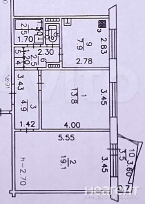 Продается 2-х комнатная квартира, 51,9 м²