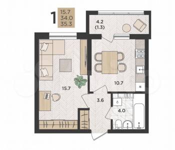 Продается 1-комнатная квартира, 35 м²