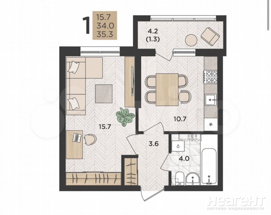 Продается 1-комнатная квартира, 35 м²