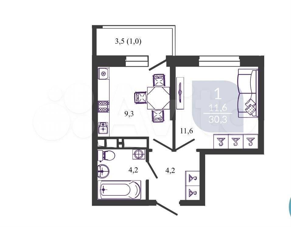 Продается 1-комнатная квартира, 37,8 м²