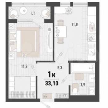 Продается 1-комнатная квартира, 33,1 м²