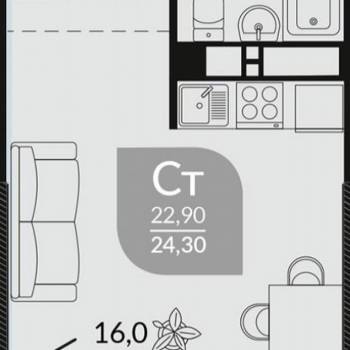 Продается 1-комнатная квартира, 24,3 м²