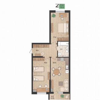 Продается 2-х комнатная квартира, 74,5 м²