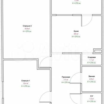 Продается 2-х комнатная квартира, 59,3 м²
