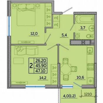 Продается 2-х комнатная квартира, 47,1 м²