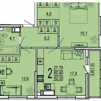 Продается 2-х комнатная квартира, 62,3 м²