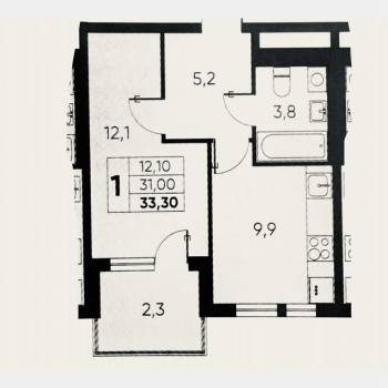 Продается 1-комнатная квартира, 33,3 м²