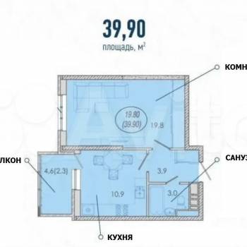 Сдается 1-комнатная квартира, 39 м²