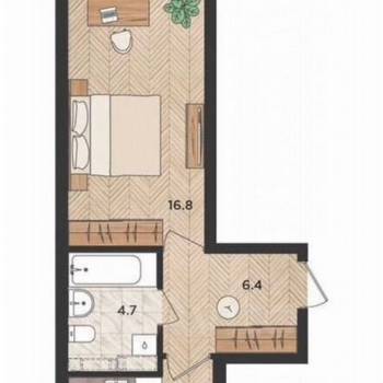 Продается 1-комнатная квартира, 47,6 м²