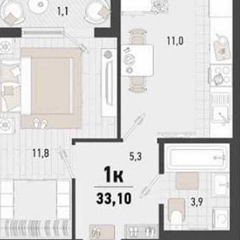 Продается 1-комнатная квартира, 33,1 м²