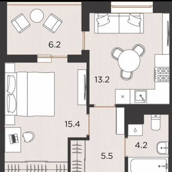Продается 1-комнатная квартира, 44 м²