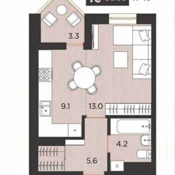 Продается 1-комнатная квартира, 33,5 м²