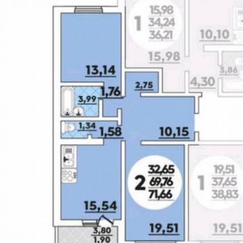Продается 2-х комнатная квартира, 71 м²