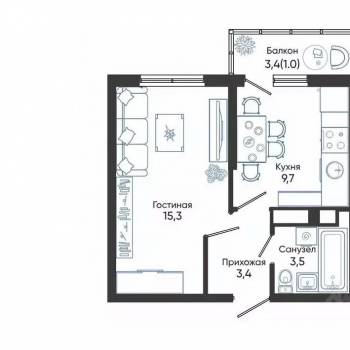 Продается 1-комнатная квартира, 32,7 м²