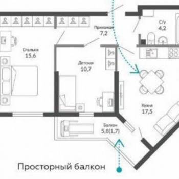 Продается 2-х комнатная квартира, 57,3 м²