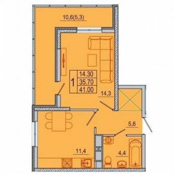 Продается 1-комнатная квартира, 41 м²