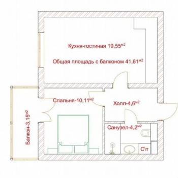 Продается 1-комнатная квартира, 38,3 м²