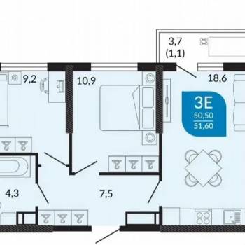 Продается 2-х комнатная квартира, 50,8 м²