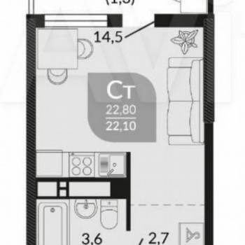 Продается 1-комнатная квартира, 21,1 м²