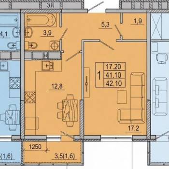 Продается 1-комнатная квартира, 42,1 м²