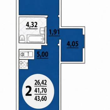 Продается 1-комнатная квартира, 41,6 м²