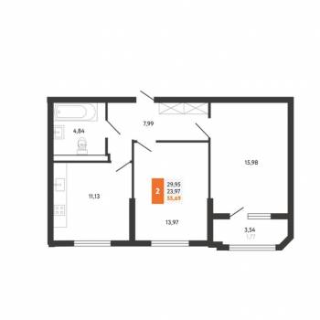 Продается 2-х комнатная квартира, 54,6 м²