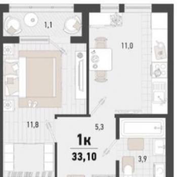 Продается 1-комнатная квартира, 33,1 м²