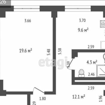 Продается 1-комнатная квартира, 45,5 м²