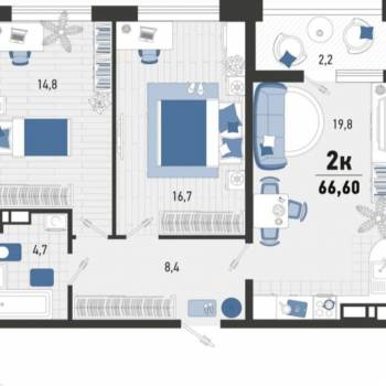 Сдается 2-х комнатная квартира, 66 м²