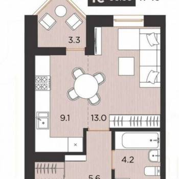 Продается 1-комнатная квартира, 33,5 м²
