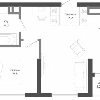 Продается 1-комнатная квартира, 47 м²