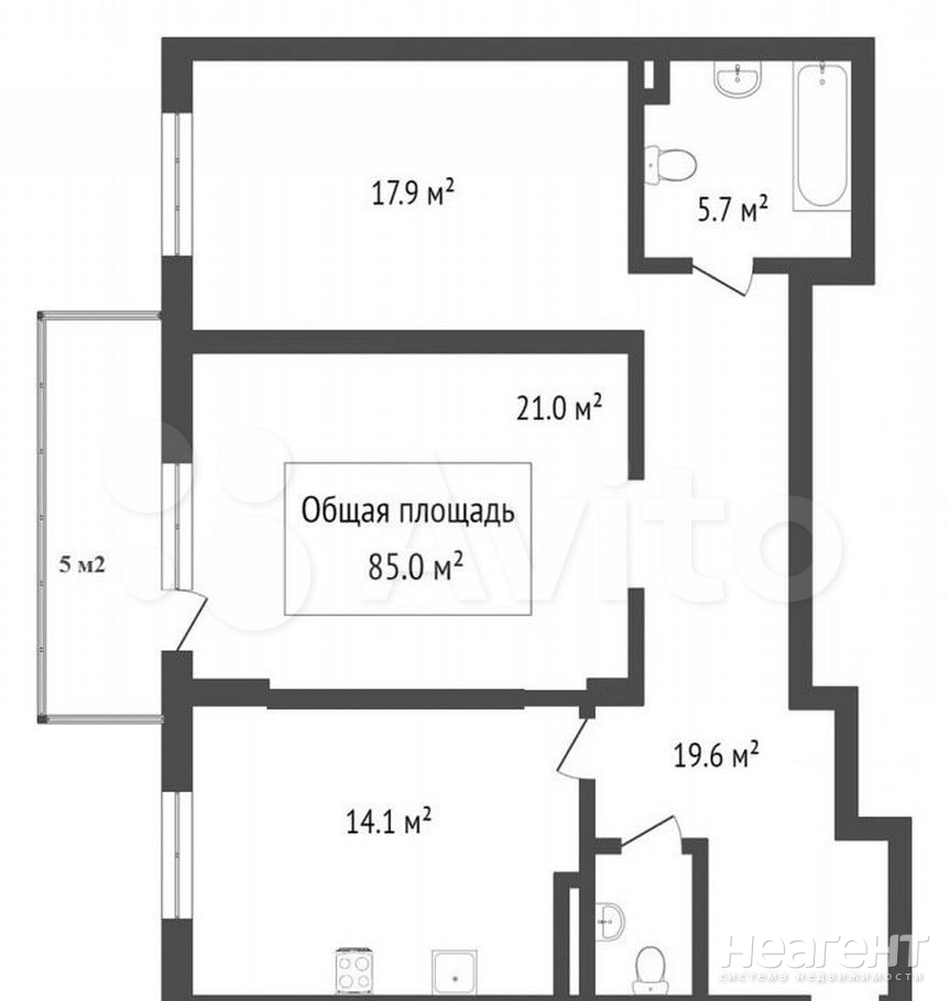 Продается 2-х комнатная квартира, 80 м²