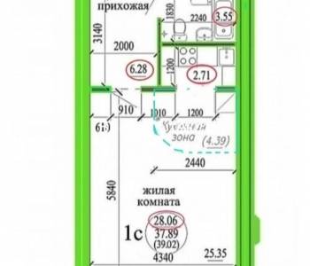 Продается 1-комнатная квартира, 39 м²